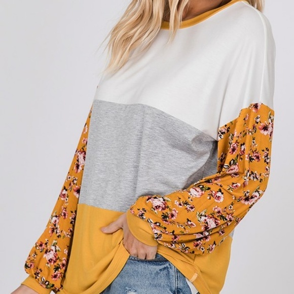 Colorblock floral balloon puff sleeve tunic - Picture 8 of 8